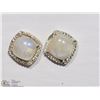 Image 2 : #19: STERLING SILVER MOONSTONE & CZ STUD EARRINGS