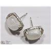 Image 3 : #19: STERLING SILVER MOONSTONE & CZ STUD EARRINGS