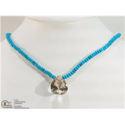 #32: ST SILVER TURQUOISE & SMOKEY QUARTZ NECKLACE