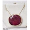 Image 2 : #50: 10KT YELLOW GOLD LARGE RUBY NECKLACE
