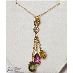 #35: 14KT Y.GOLD SAPPHIRE&DIAMOND PENDANT W/CHAIN