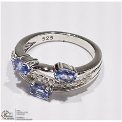 #45: STERLING SILVER 3 TANZANITE & DIAMOND RING