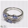 Image 1 : #45: STERLING SILVER 3 TANZANITE & DIAMOND RING