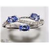 Image 2 : #45: STERLING SILVER 3 TANZANITE & DIAMOND RING