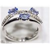 Image 3 : #45: STERLING SILVER 3 TANZANITE & DIAMOND RING