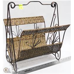 WICKER AND METAL MAGAZINE RACK
