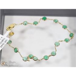 14KT YELLOW GOLD EMERALD GEMSTONE BRACELET W/ COA