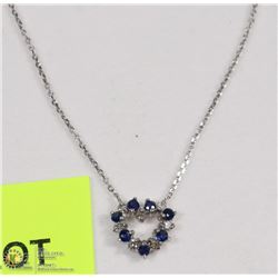 STERLING SILVER & SAPPHIRE HEART PENDANT W/ CHAIN