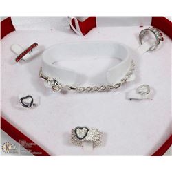 SILVER PLATED  BRACELET W/3 FASHION RINGS
