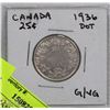 Image 1 : 1936 CANADIAN 25 CENT SILVER COIN