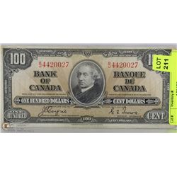1937 CANADIAN $100 BILL
