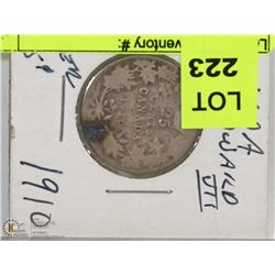 1910 CANADIAN 25 CENT SILVER COIN