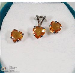 LADIES 10KT WHITE GOLD SAPPHIRE EARRING & PENDANT