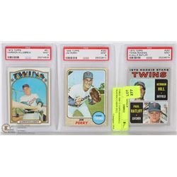 THREE 1968-72 TOPPS BASEBALL TRADING CARDS INCL