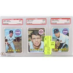 THREE 1969 TOPPS BASEBALL CARDS INCL UPSHAW,