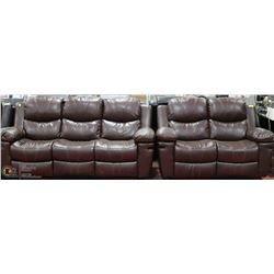 NEW BROWN RECLINING SOFA WITH LOVE SEAT