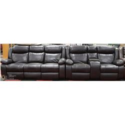 NEW BLACK LEATHERETTE RECLINING CONSOLE LOVE SEAT