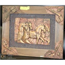 WOOD STYLE FRAMED HORSE PICTURE 21"X16"