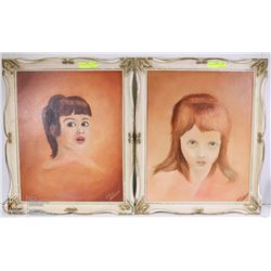 2 OIL PAINTINGS. WOMEN WITH SHORT BANGS