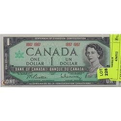 CANADIAN CENTENNIAL $1.00 BILL UNC
