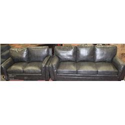 GREY LEATHERETTE SOFA WITH LOVE SEAT