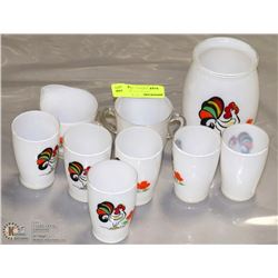 VINTAGE ROOSTER CUP AND VASE COLLECTION