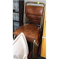 STACK OF 6 VINTAGE BROWN LEATHERETTE AND CHROME