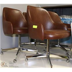SET OF 4 VINTAGE BROWN LEATHERETTE CHROME BASED