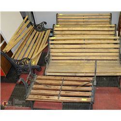 SET OF 4 WOOD AND CAST IRON PARK BENCHES-ONE