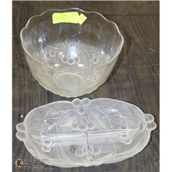 2 PIECE ESTATE CHERRY ETCHED SERVING PLATTERS