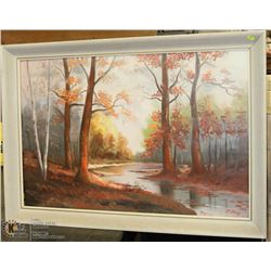 LARGE ESTATE FRAMED OIL ON CANVAS FOREST SCENE