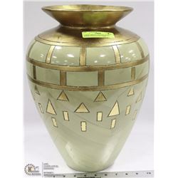 LARGE GREEN CONTEMPORARY MARBLE/GOLD LEAF VASE
