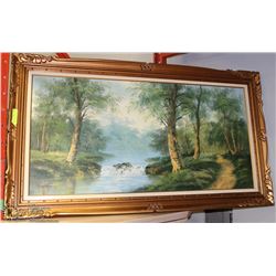 ENGLE FRAMED CANVAS PAINTING OF A RIVER 32"X56"