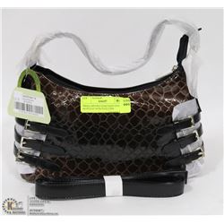 SMALL BROWN SNAKESKIN STYLE HANDBAG WITH SHOULDER