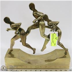 BRASS STATUE OF 3 WOMEN RUNNING ON BRASS BASE