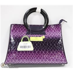 PURPLE SNAKESKIN STYLE CLUTCH WITH SHOULDER STRAP