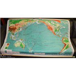 LARGE 1950'S LINEN WORLD MAP