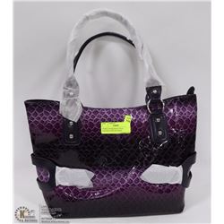 PURPLE SNAKESKIN STYLE HANDBAG SIDE BUCKLES