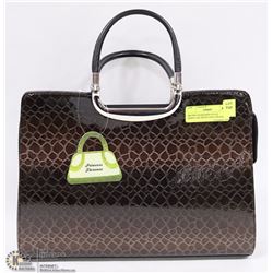 BROWN SNAKESKIN STYLE BRIEFCASE WITH LONG STRAPS
