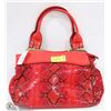 Image 1 : RED SNAKESKIN STYLE WITH RED TRIM HANDBAG WITH
