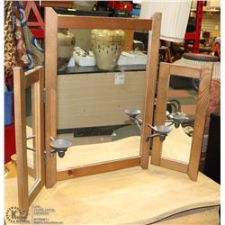 PINE DRESSER TOP 3 PANE MIRROR WITH CANDLE HOLDERS