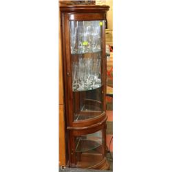 WOOD AND GLASS CORNER CURIO CABINET