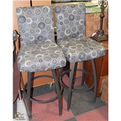 2 SWIVEL BAR HEIGHT GREY AND BLUE CHAIRS