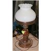 Image 1 : VINTAGE MILK GLASS AND WOOD TABLE LAMP