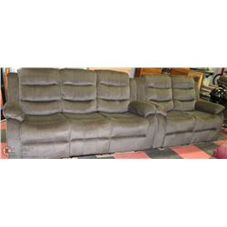 NEW DARK GREEN FABRIC RECLINING SOFA AND LOVE SEAT
