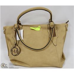 LARGE BEIGE HANDBAG WITH SHOULDER STRAP