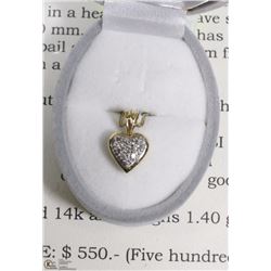 14KT RHODIUM & GOLD HEART SHAPE DIAMOND PENDANT