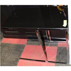 BLACK AND CHROME GLASS END TABLE
