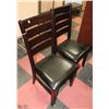 Image 1 : PAIR OF WOOD AND BLACK LEATHERETTE SIDECHAIRS