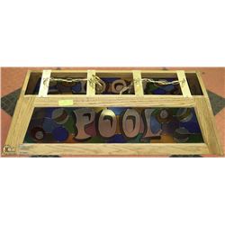 "POOL" WOOD FRAMED  BILLARDS TABLE LIGHT